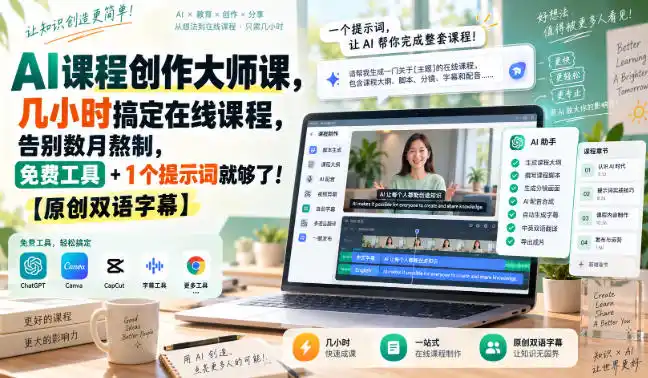 AI课程创作大师课，几小时搞定在线课程，告别数月熬制，免费工具+1个提示词就够了！【原创双语字幕】-百盟网