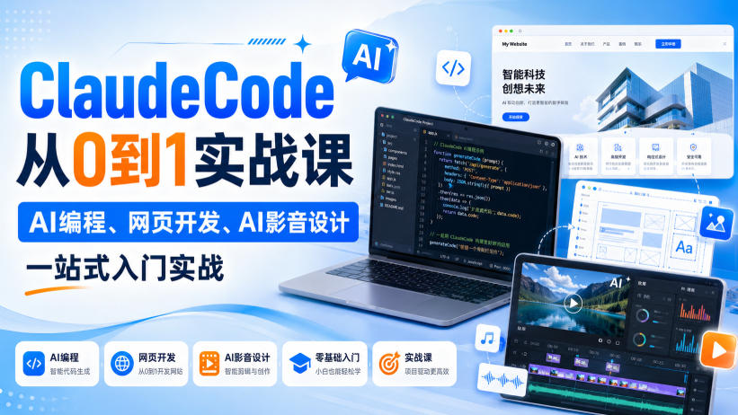 ClaudeCode从0到1实战课,AI编程、网页开发、AI影音设计一站式入门实战 ClaudeCode从0到1实战课,AI编程、网页开发、AI影音设计一站式入门实战