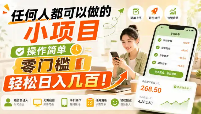 任何人都可以做的小项目：操作简单，零门槛轻松日入几百！【揭秘】-百盟网