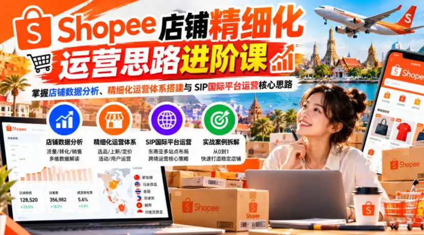 Shopee店铺精细化运营思路进阶课，掌握店铺数据分析、精细化运营体系搭建与SIP国际平台运营核心思路-百盟网