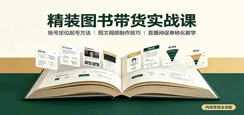 精装图书带货实战课:账号定位起号方法,图文视频制作,促单转化教学-百盟网