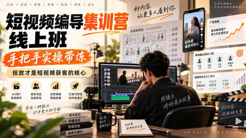 短视频编导集训营线上班，手把手实操带冻，投放才是短视频获客的核心-百盟网