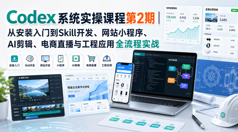 Codex系统实操课程第2期｜从安装入门到Skill开发、网站小程序、AI剪辑、电商直播与工程应用全流程实战-百盟网