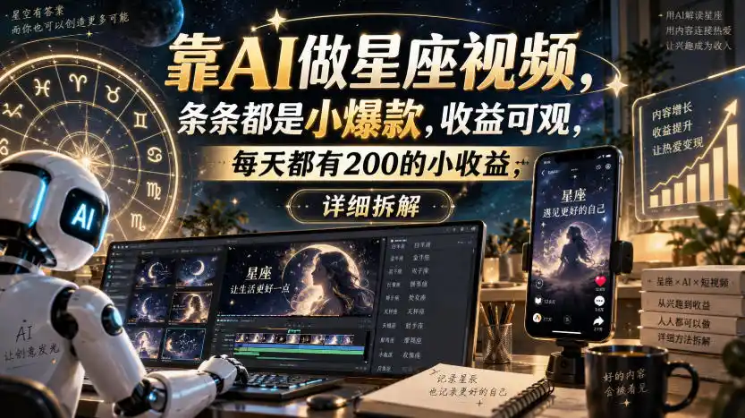 靠AI做星座视频,条条都是小爆款,收益可观,每天都有200的小收益,详细拆解-百盟网