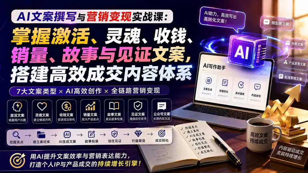 AI文案撰写与营销变现实战课:掌握激活、灵魂、收钱、销量、故事与见证文案,搭建高效成交内容体系 AI文案撰写与营销变现实战课:掌握激活、灵魂、收钱、销量、故事与见证文案,搭建高效成交内容体系