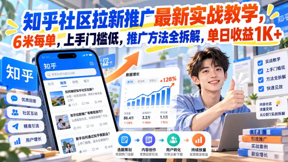 知乎社区拉新推广最新实战教学，6米每单，上手门槛低，推广方法全拆解，单日收益1K+！(更新1030)-百盟网